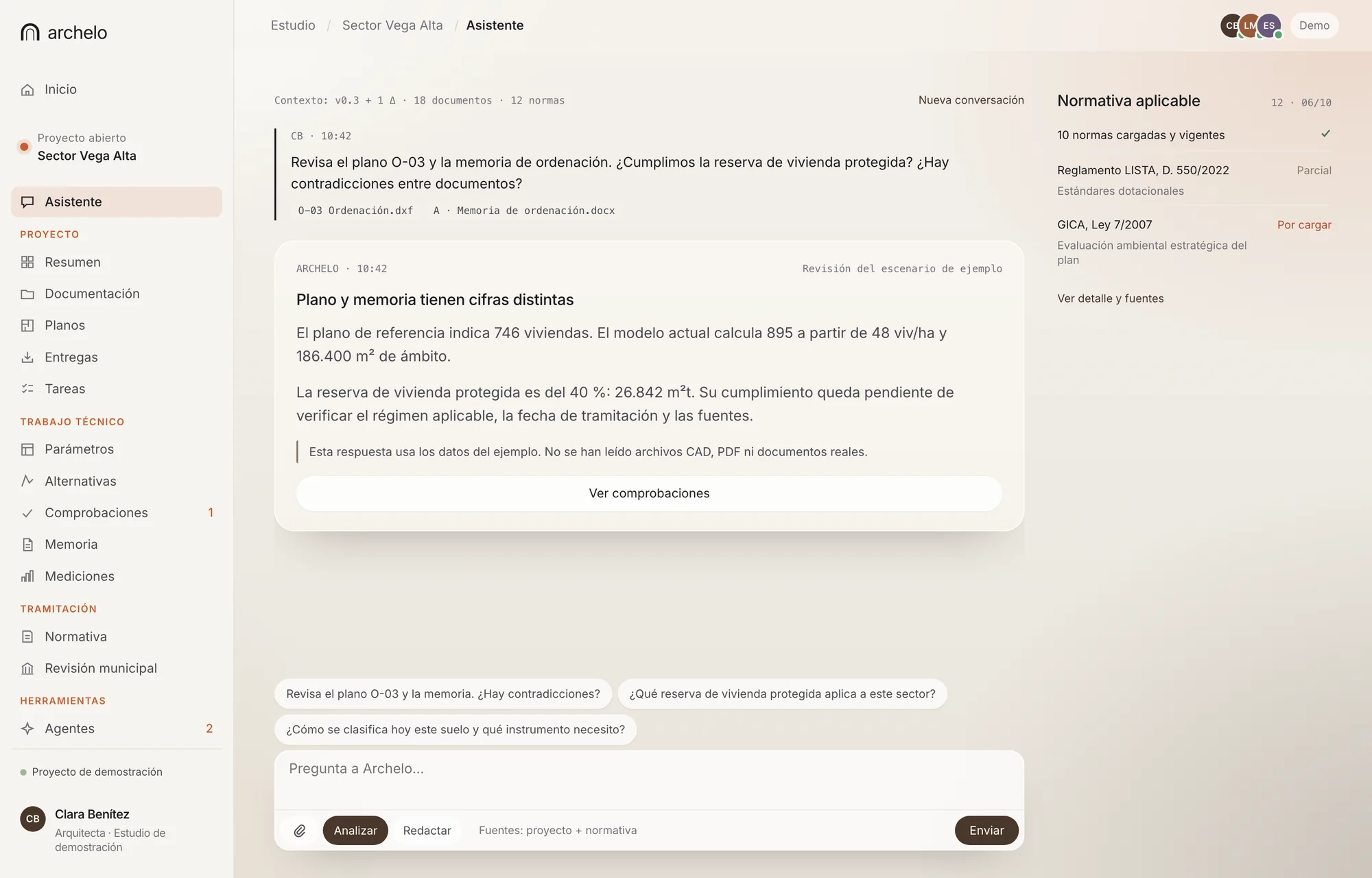 Vista de la app: asistente del proyecto